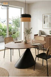 Modern Oval Dining Table with Wooden Top and Sculptural Cone Pedestal Base, Contemporary Table for Dining Room, Kitchen, Café and Restaurant