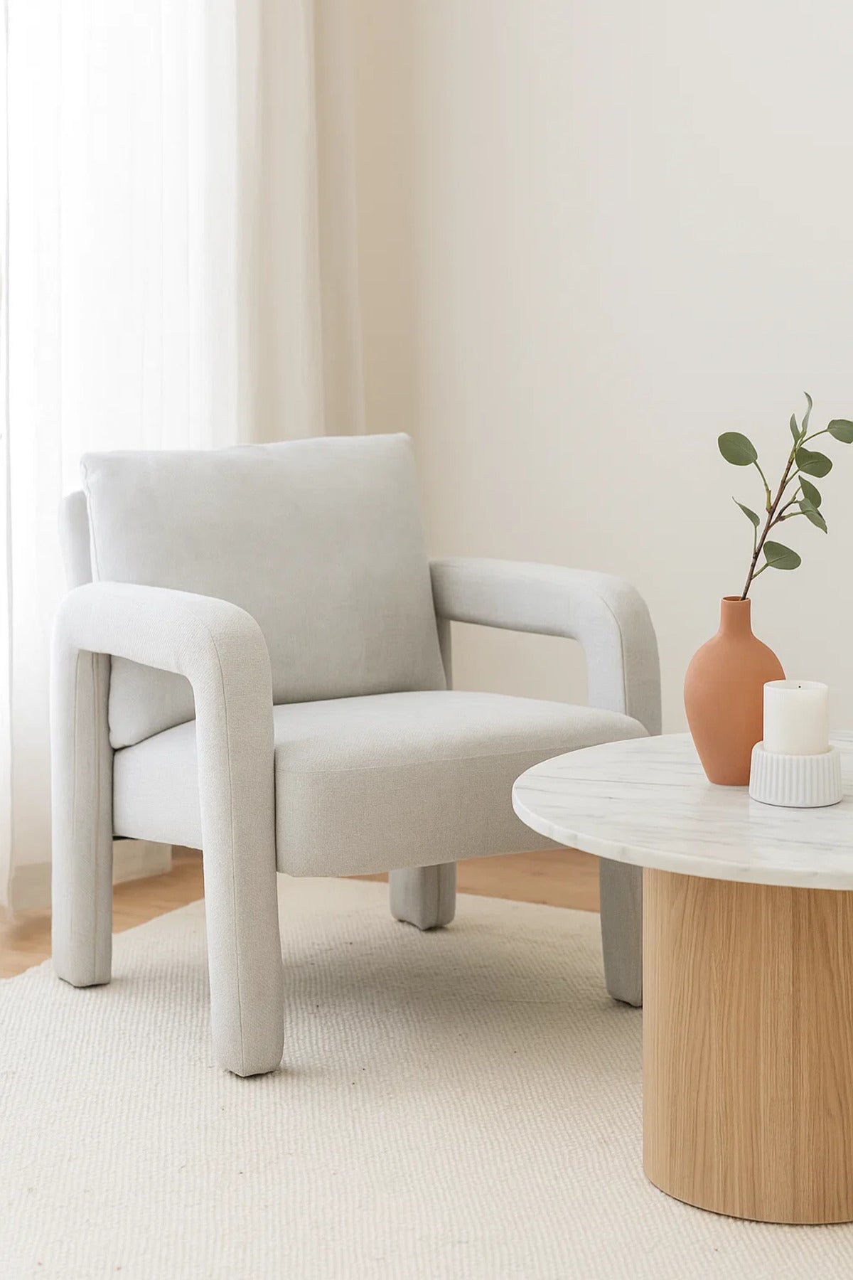Modern Light Grey Fabric Lounge Chair | Comfortable Living Room Armchair
