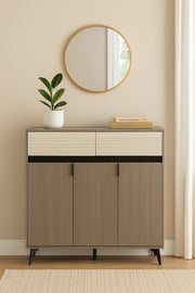 Large Modern Grey & Cream Storage Cabinet Ð 3-Door Sideboard with Drawers 120_33_99 cm