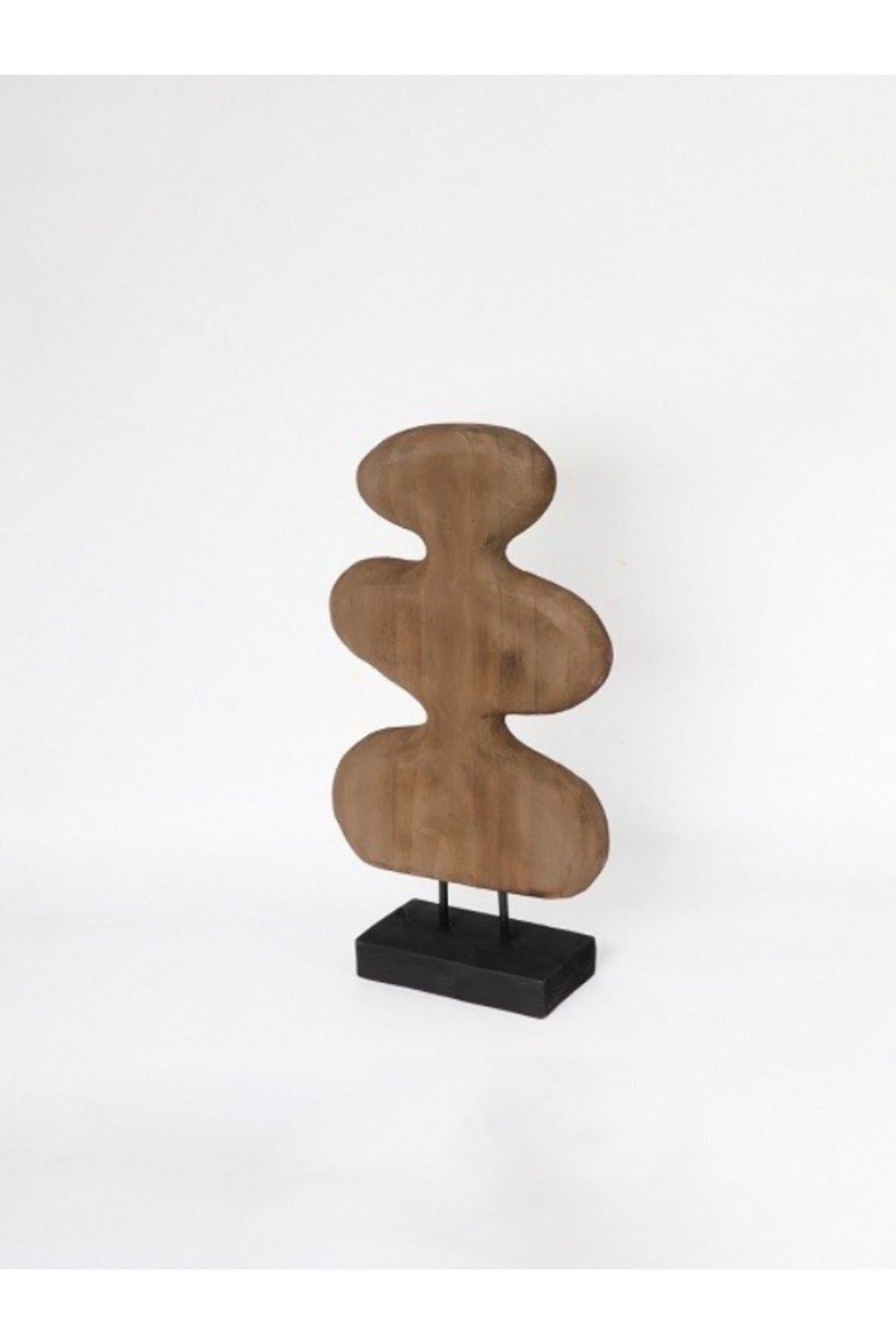 Walnut and Black Wooden Abstract Decorative Sculpture on Stand Ð Modern Artistic Accent
