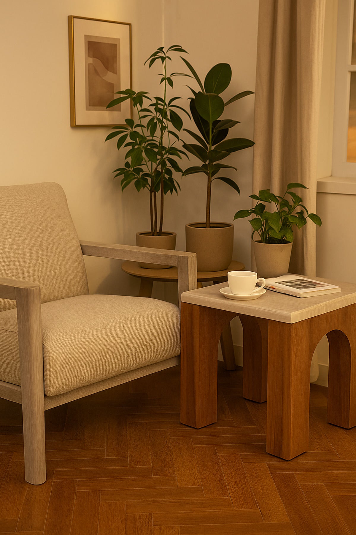 Modern Wooden Side Table with Brown Arched Legs End Table for Living Room Bedroom 50_50_55 cm