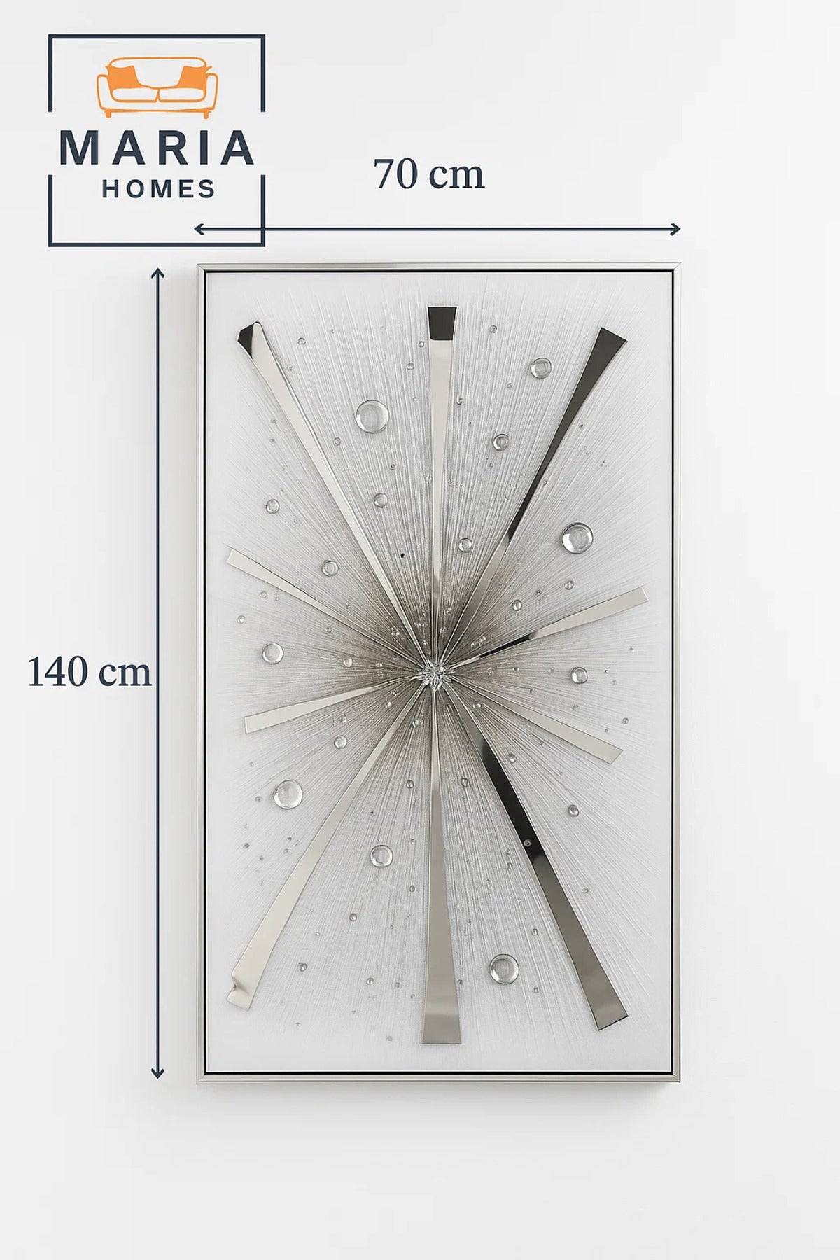 Luxury Silver Burst Wall Art √ê Modern 3D Metallic Decor for Living Room, Bedroom & Office - 70*140CM
