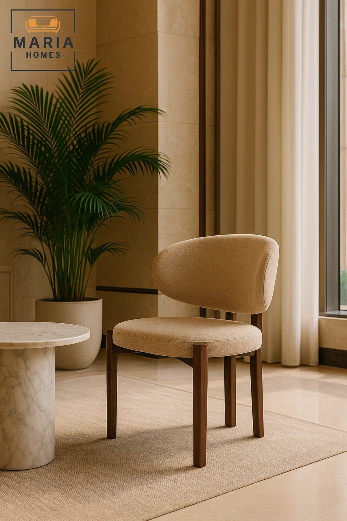 Modern Beige Accent Chair Ð Upholstered Lounge Chair with Walnut Base