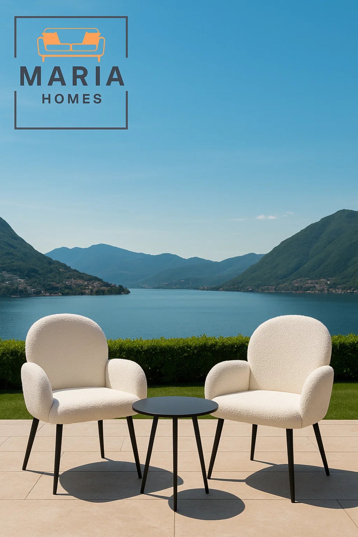 White BouclŽ Accent Armchair Ð Cozy Upholstered Lounge Chair with Black Legs for Home or Office