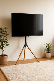 Black & Dark Wood Tripod TV Stand √ê Modern Adjustable Floor Stand for 32_√ê65_ TVs