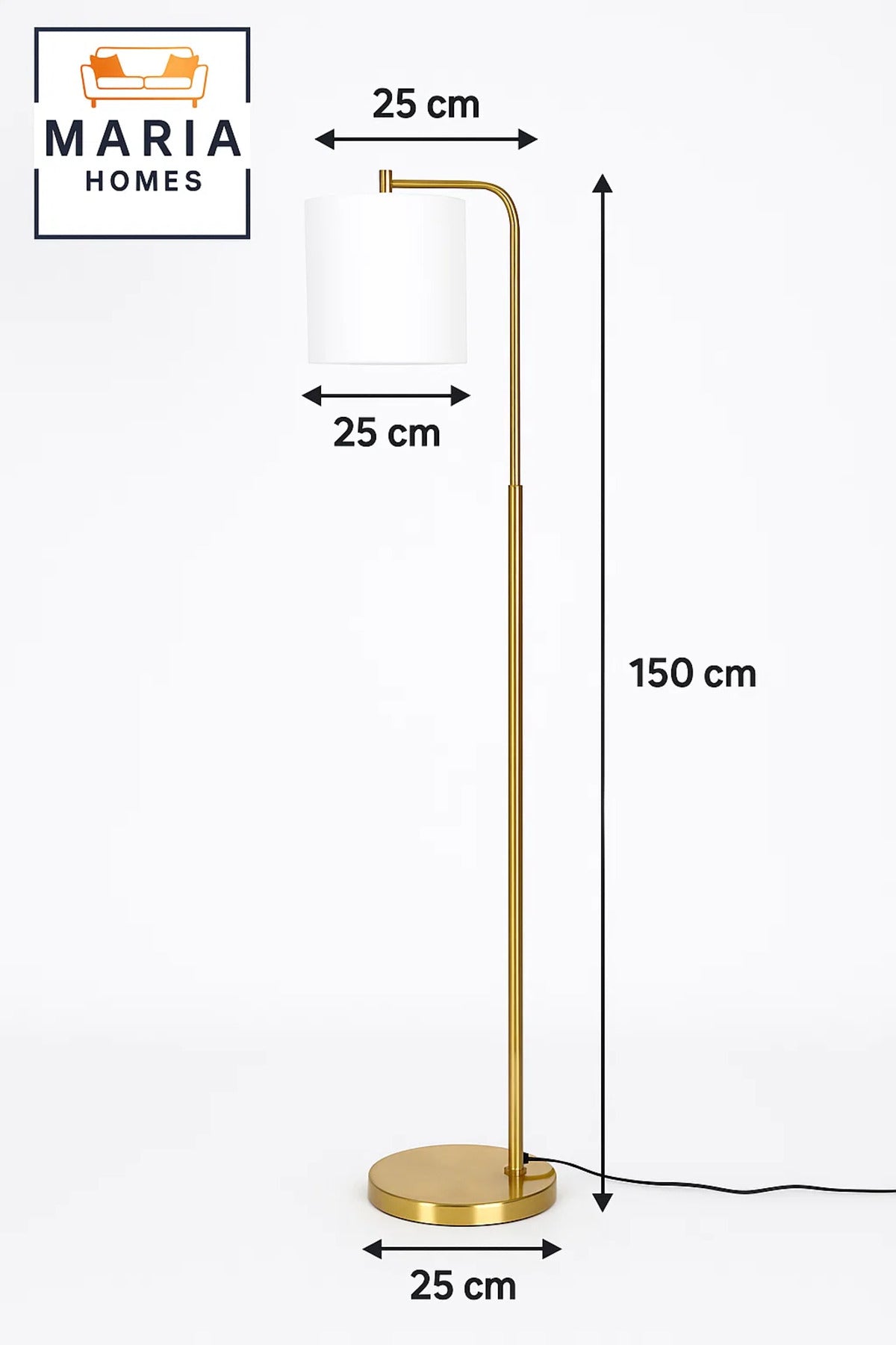Gold Floor Lamp with White Drum Shade