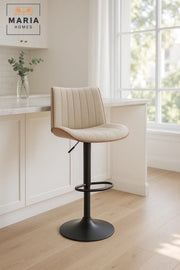 Beige Adjustable Swivel Bar Stool for Kitchen Island & Dining Bar, Soft Cushioned Modern Chair