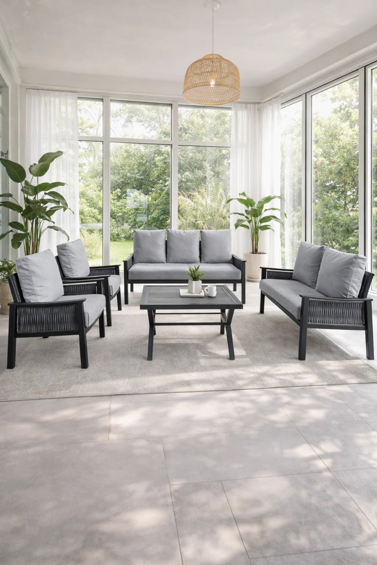 Stylish Black and Grey 7Piece Outdoor Sofa Set with Coffee Table √ê Modern Comfort for Outdoor Living
