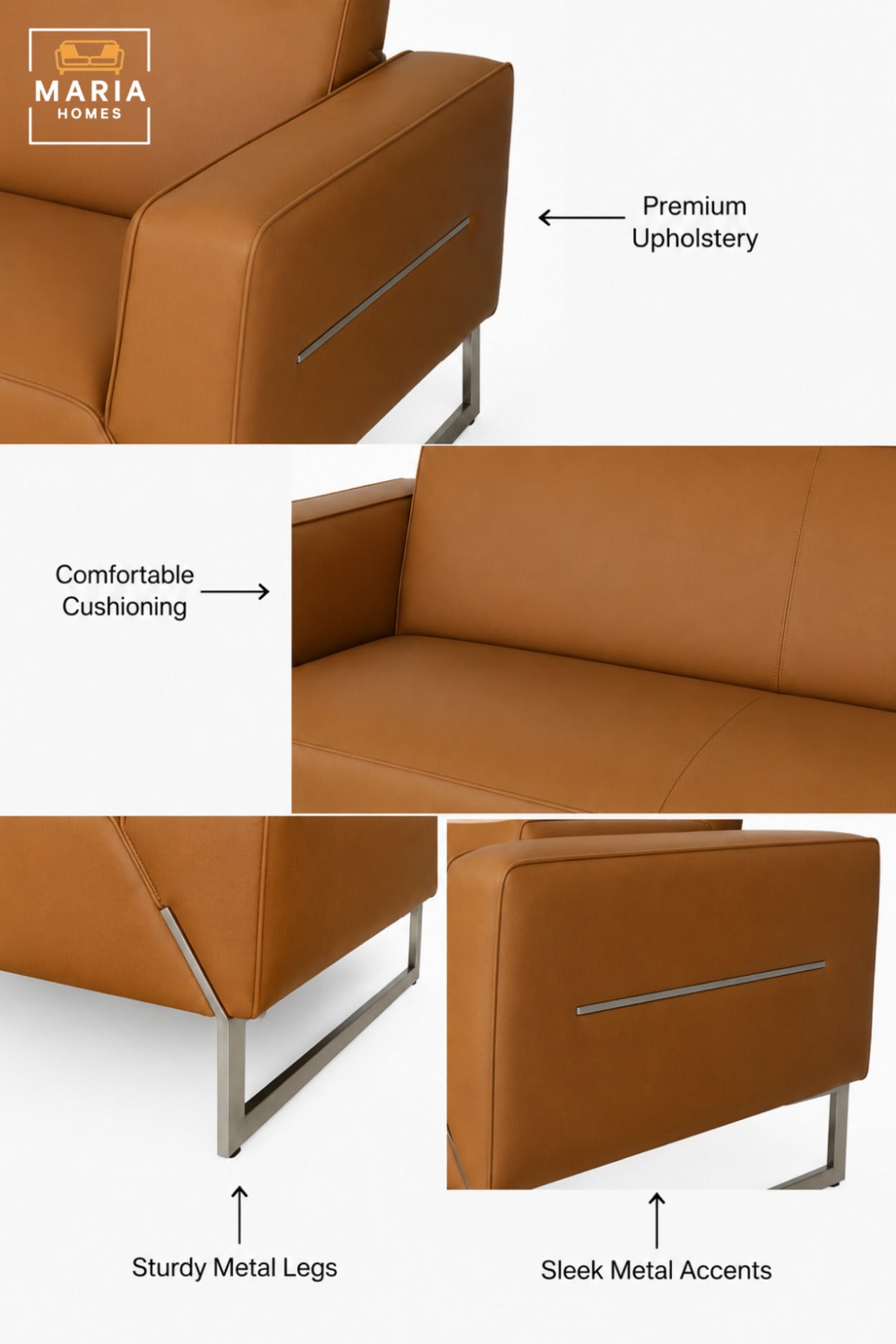 Modern 3 Seater Upholstered Sofa with Padded Armrests | Contemporary Couch for Living Room, Office, Reception, Lounge & Waiting Area