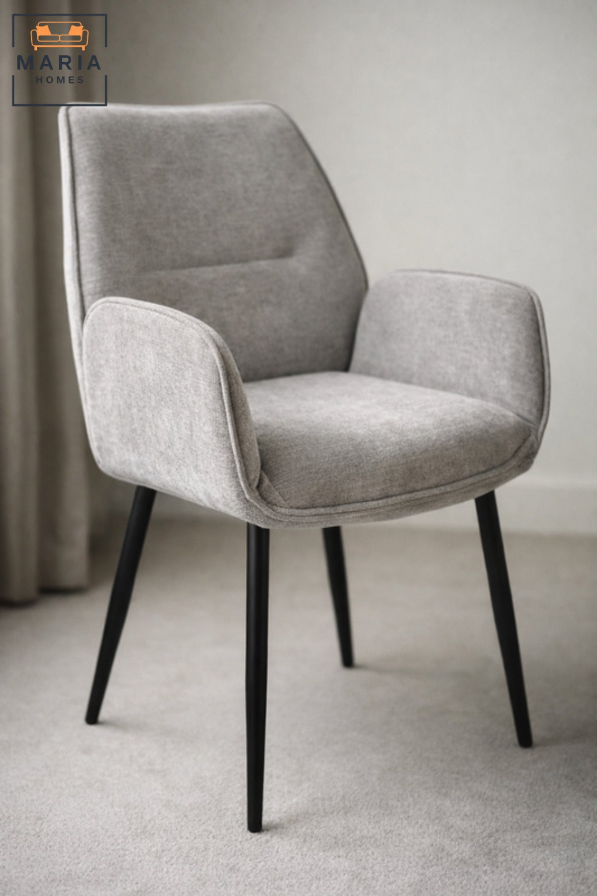 Light Grey Armchair with Black Metal Legs, 91x47x49 CM