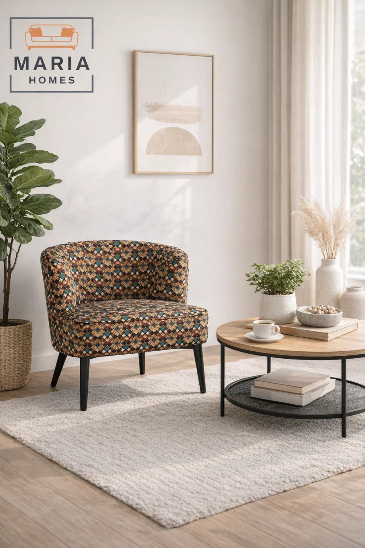 Yellow Patterned Accent Chair with Black Legs Ð Modern Lounge Chair