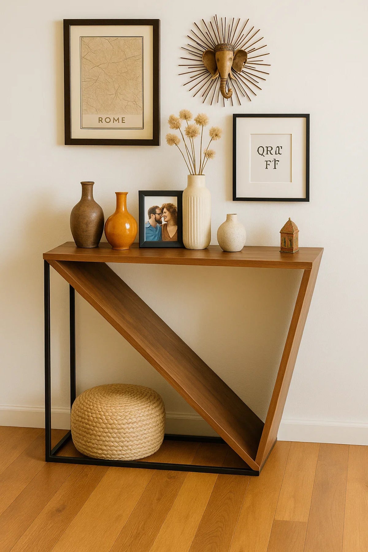 Geometric V-Shaped Wooden Console Table Ð 120x80x85cm Modern Entryway Accent with Black Frame