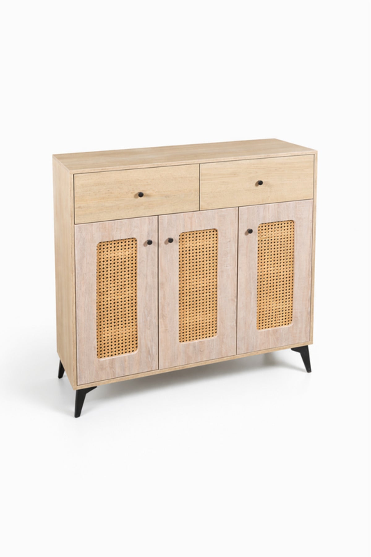 Wood Storage Cabinet with Rattan Doors 100_35_95 cm Modern Sideboard wood storage
