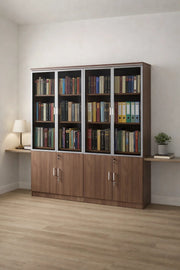 Modern Light Brown Office File Cabinet with Glass Display Doors and Secure Storage 160cm Wide