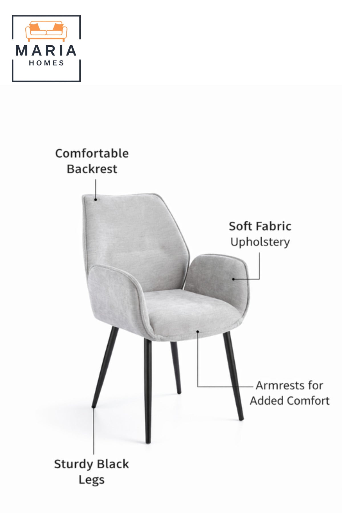 Light Grey Armchair with Black Metal Legs, 91x47x49 CM
