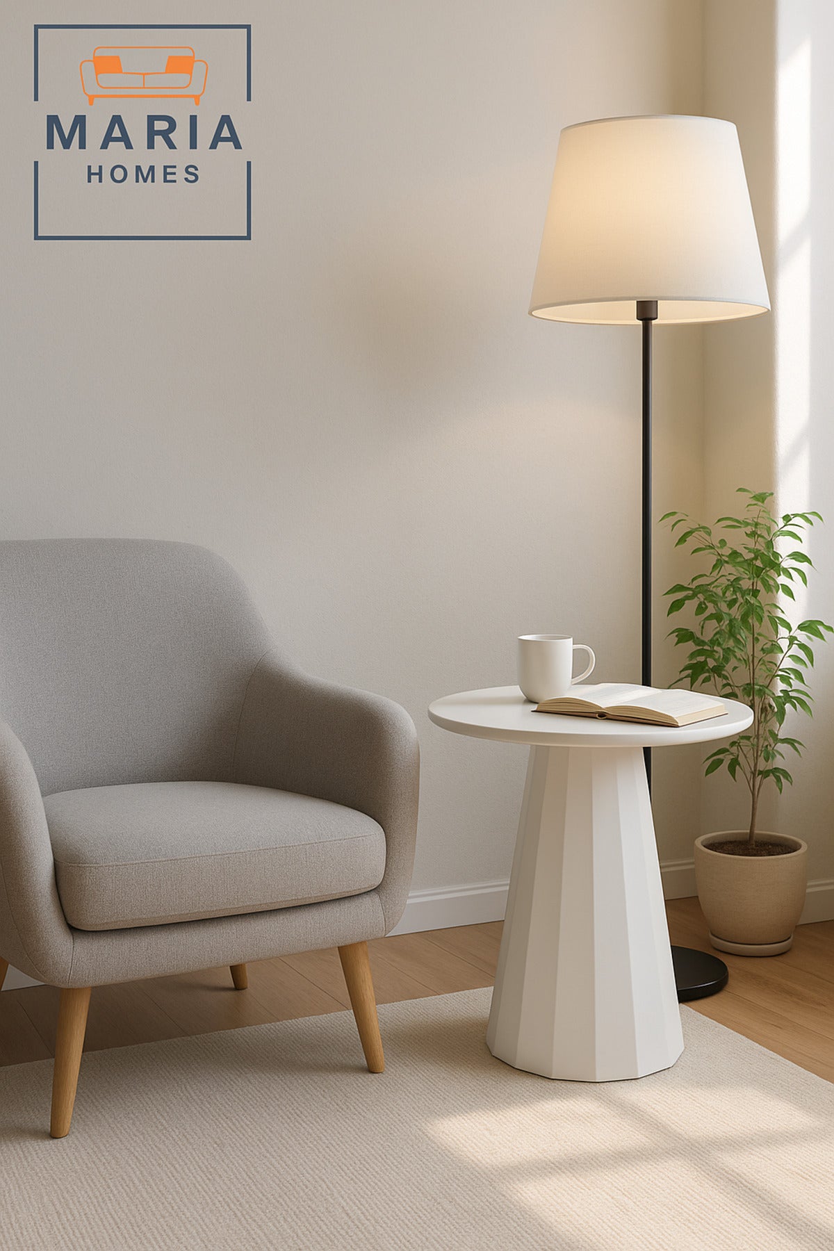 Modern White Adjustable Metal Side Table | 60x75 Minimalist Round Design