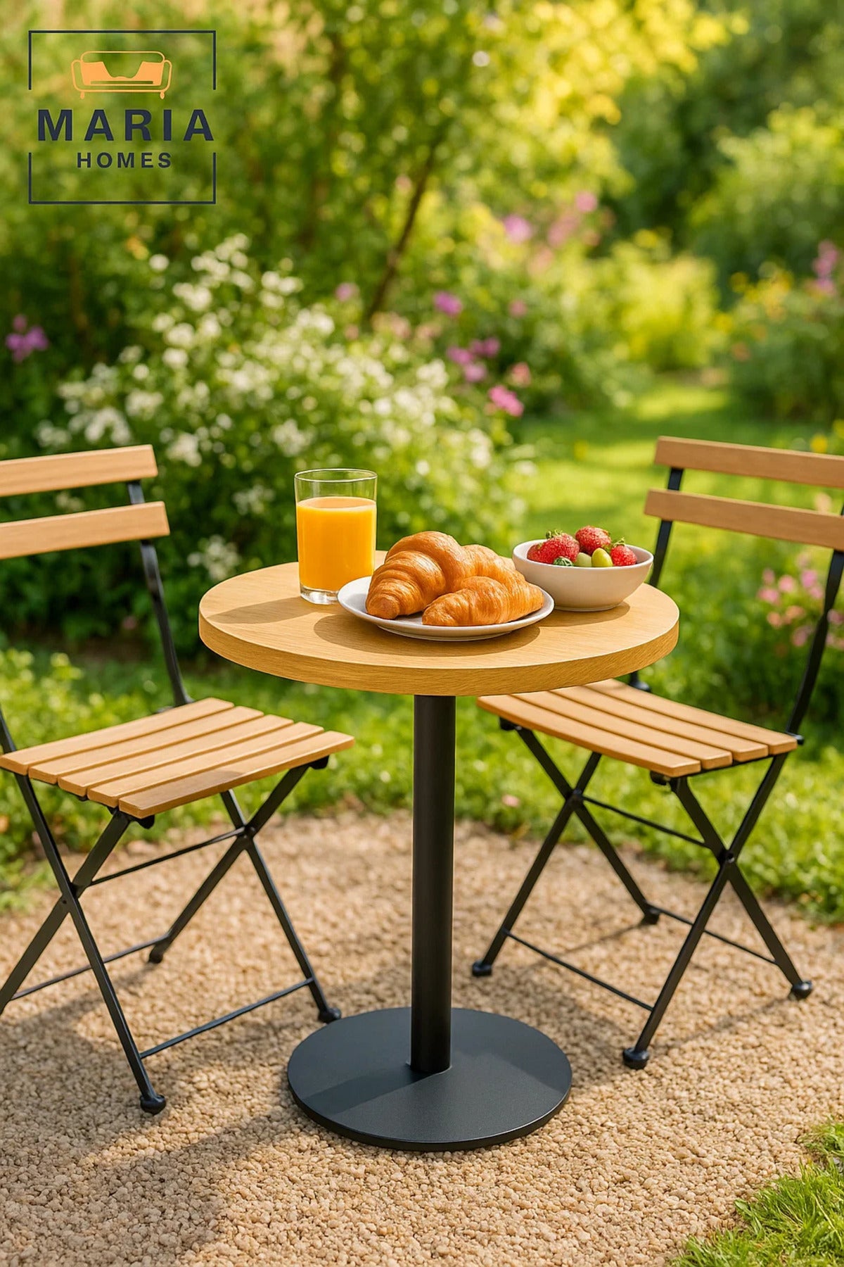 Round Black wood Pedestal CafŽ Table with Wooden Top