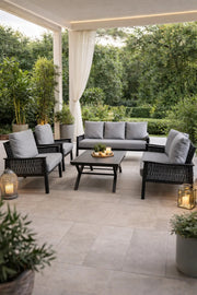 Stylish Black and Grey 7Piece Outdoor Sofa Set with Coffee Table √ê Modern Comfort for Outdoor Living