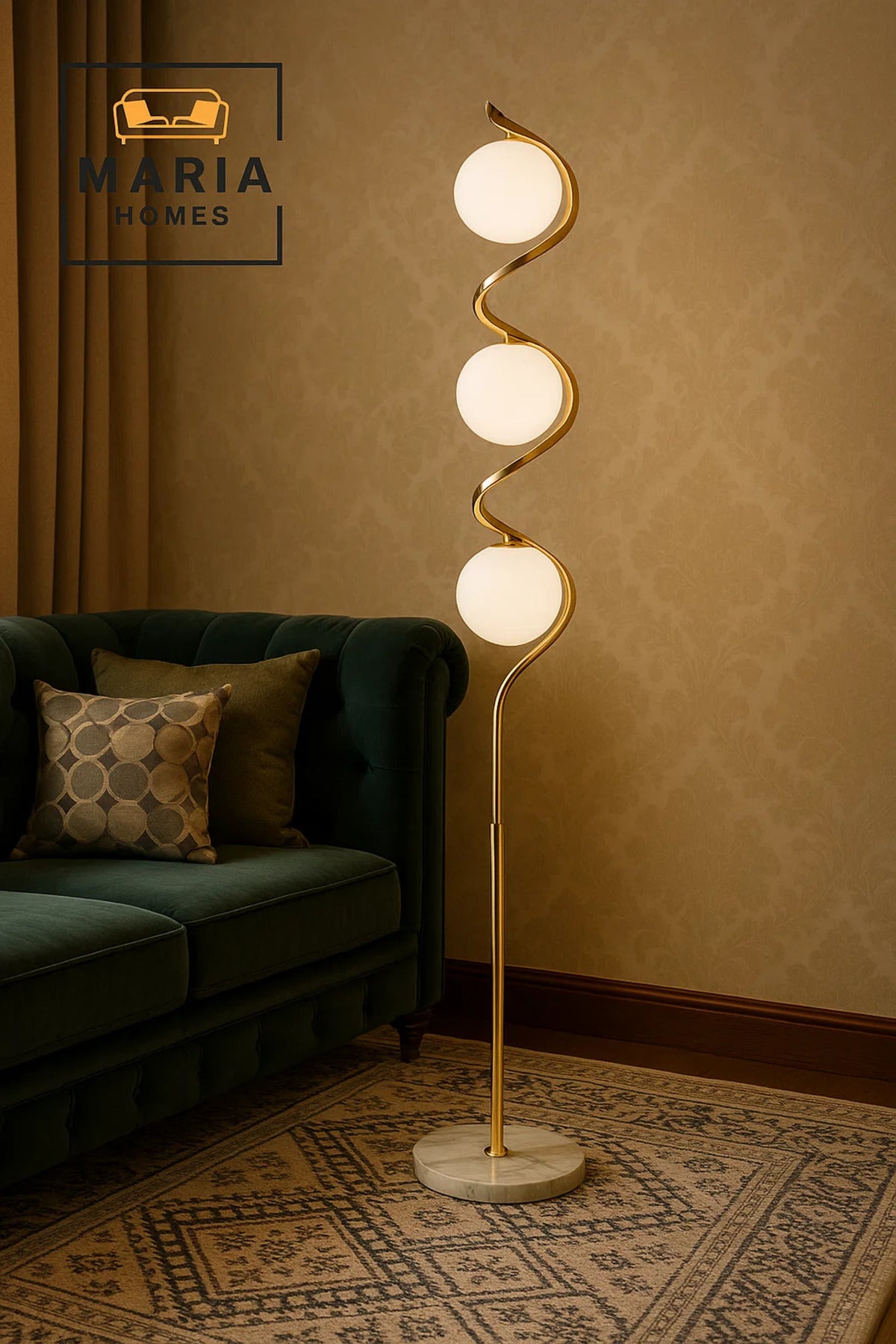 Modern Gold Spiral Floor Lamp with Globe Bulbs