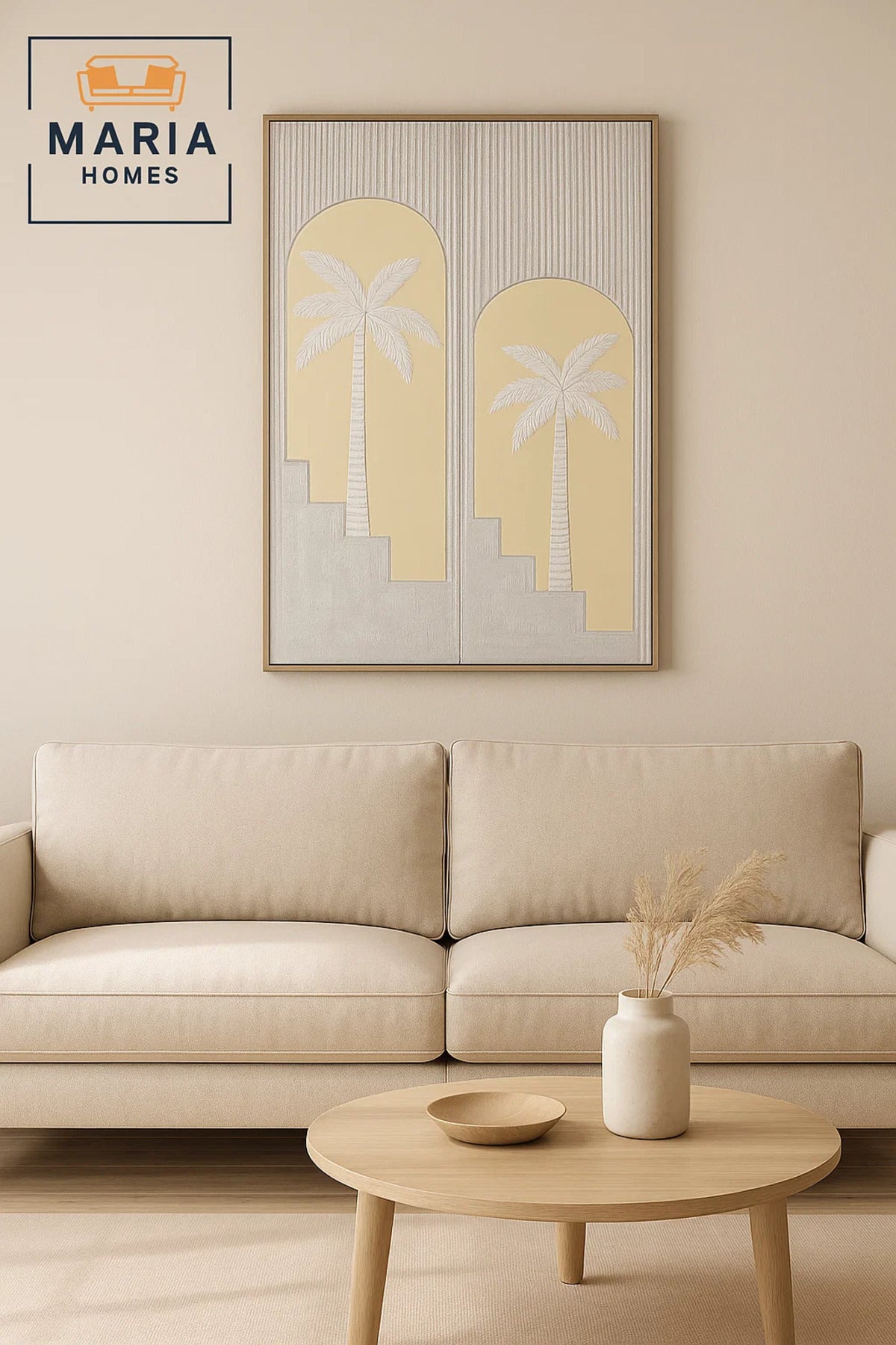 Modern 3D Wall Art Ð Beige Palm Tree Decorative Panel with Textured Design 120_80 cm