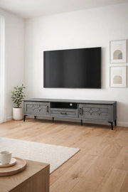 Grey TV Stand √ê 180x40x46 cm Modern Plasma Table with Cabinets & Drawer