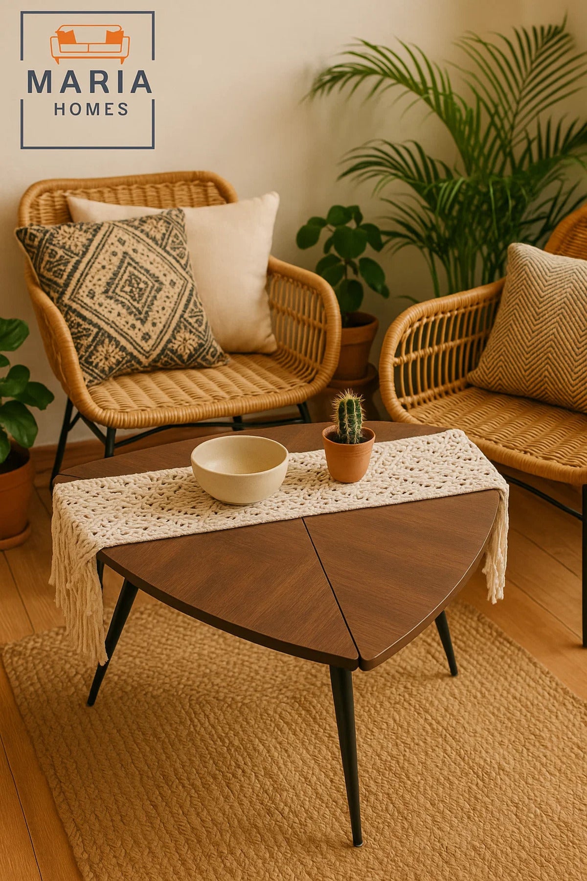 Tri-fold dark walnut accent table with sleek black legs