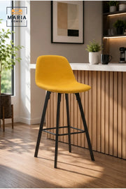 Modern Counter Height Bar Stool with Upholstered Seat and Black Metal Frame