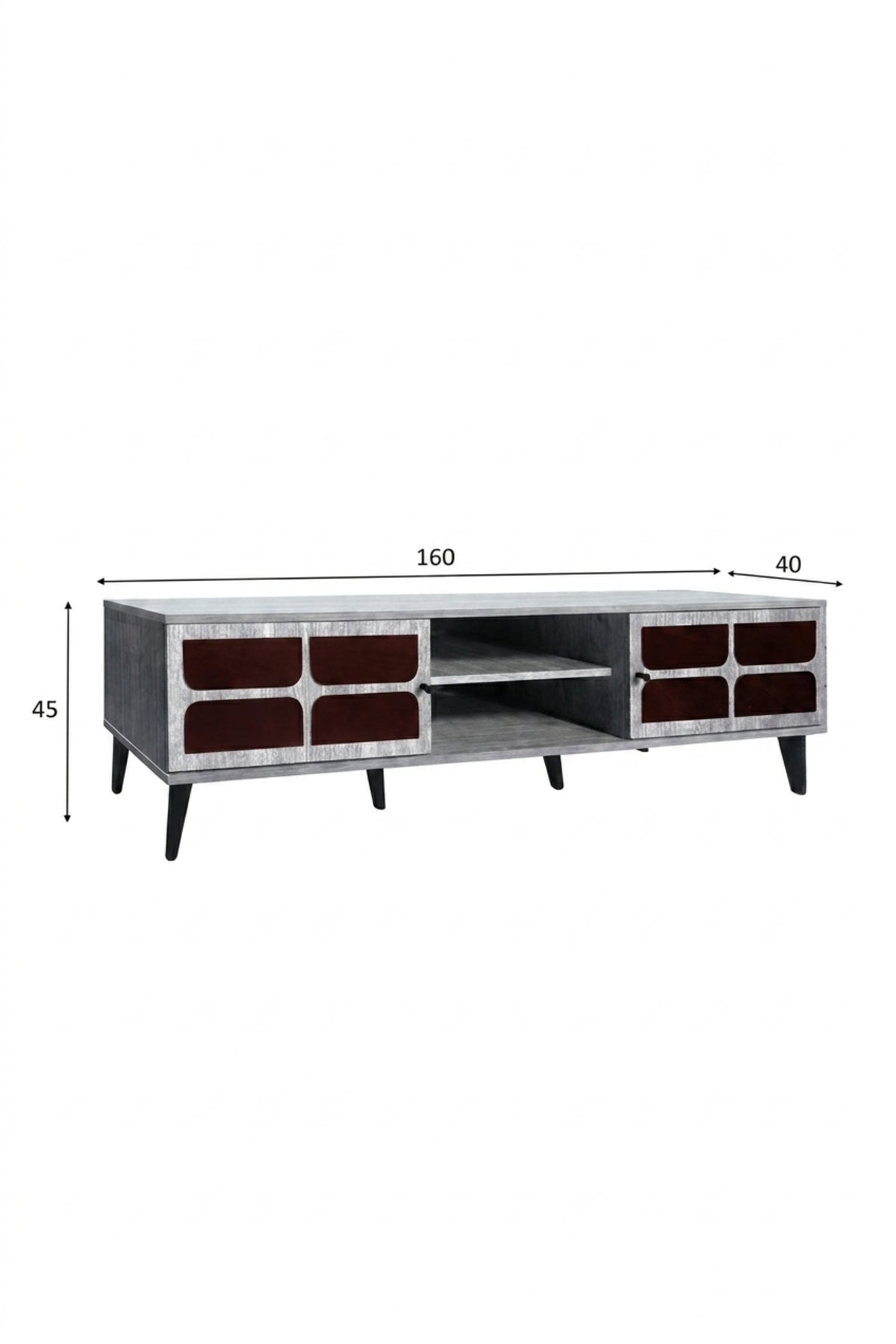 Modern Grey TV Unit 160 _ 40 _ 45 cm √ê Entertainment Center with Decorative Cabinet Doors and Open Storage Shelf