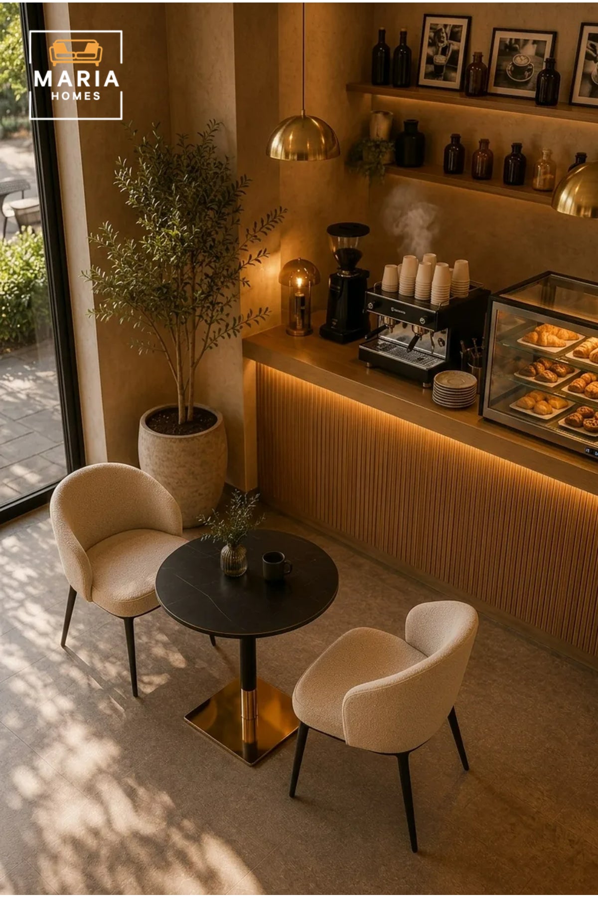 Modern Round Bistro Table with Black Top and Gold Base for Cafe Dining Room Furniture
