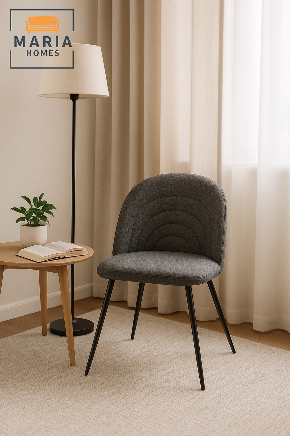 Grey Fabric Dining Chair with Black Metal Legs Ð Modern Upholstered Seating