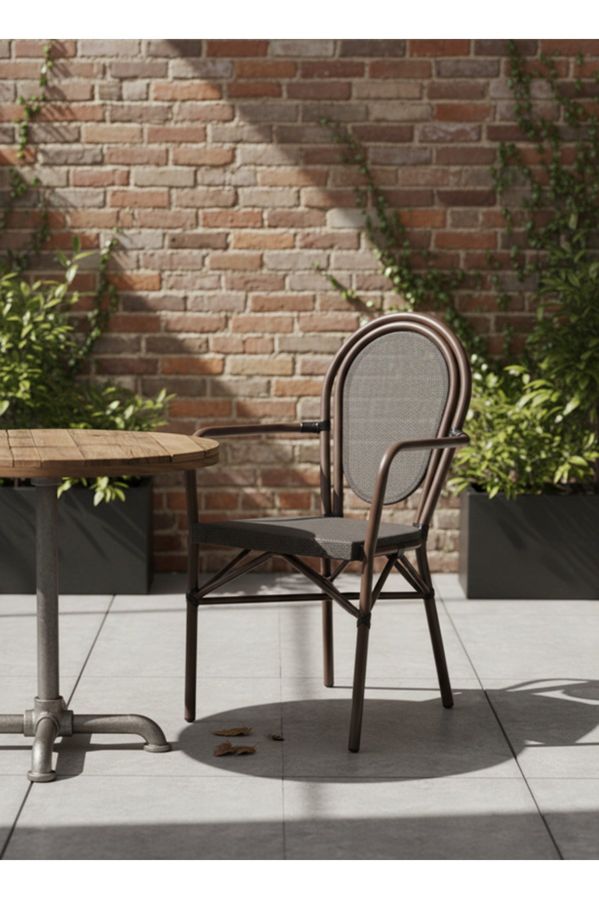 Modern COFFEE Outdoor Rattan Armchair with Woven Seat & Metal Frame