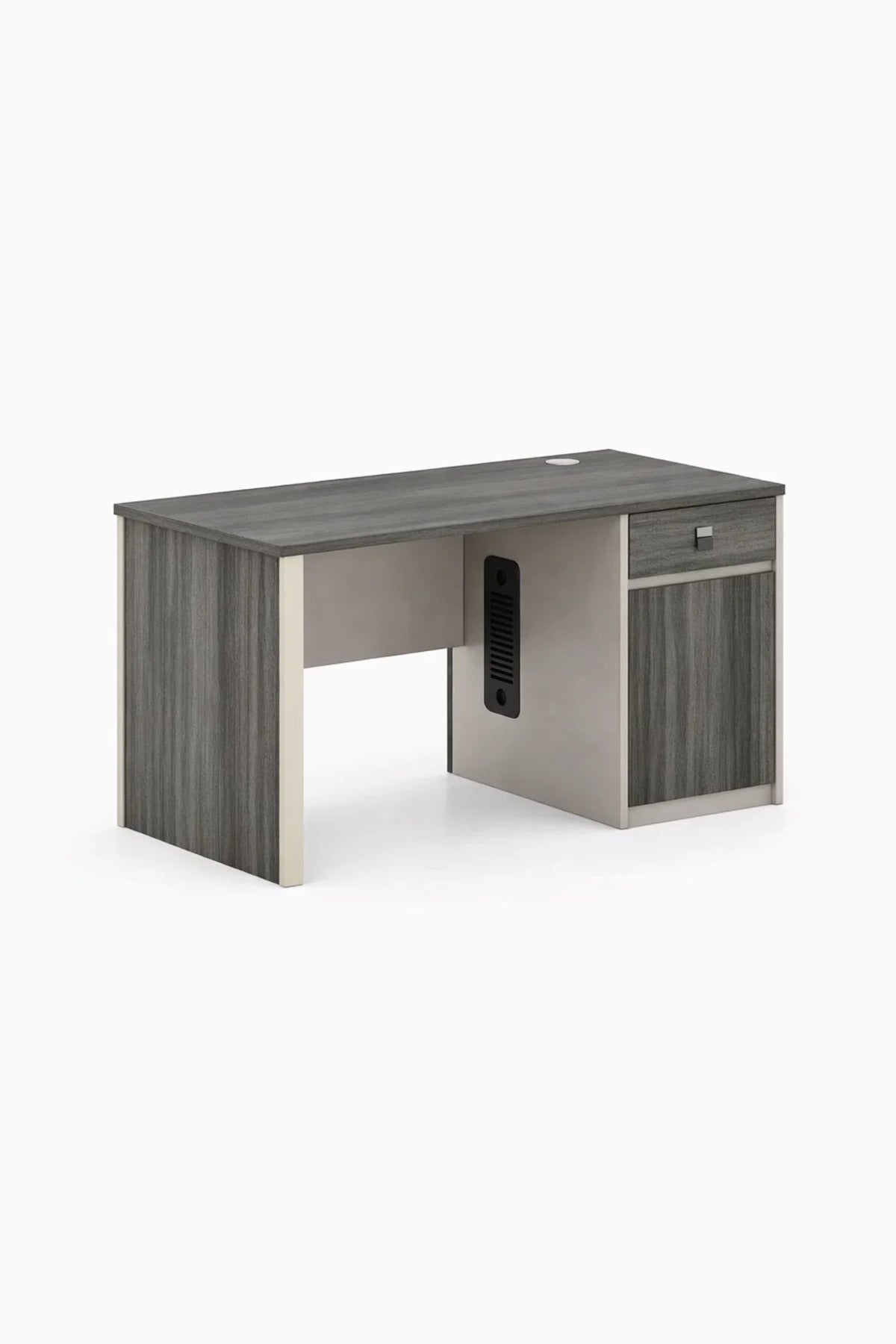 Stylish 120cm Office Desk Dark Grey and Beige with Lockable Storage for Modern Workspace Decor
