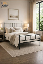 Modern Black Metal Bed Frame 140_200 cm Ð Heavy Duty Platform Bed with Steel Slat Support