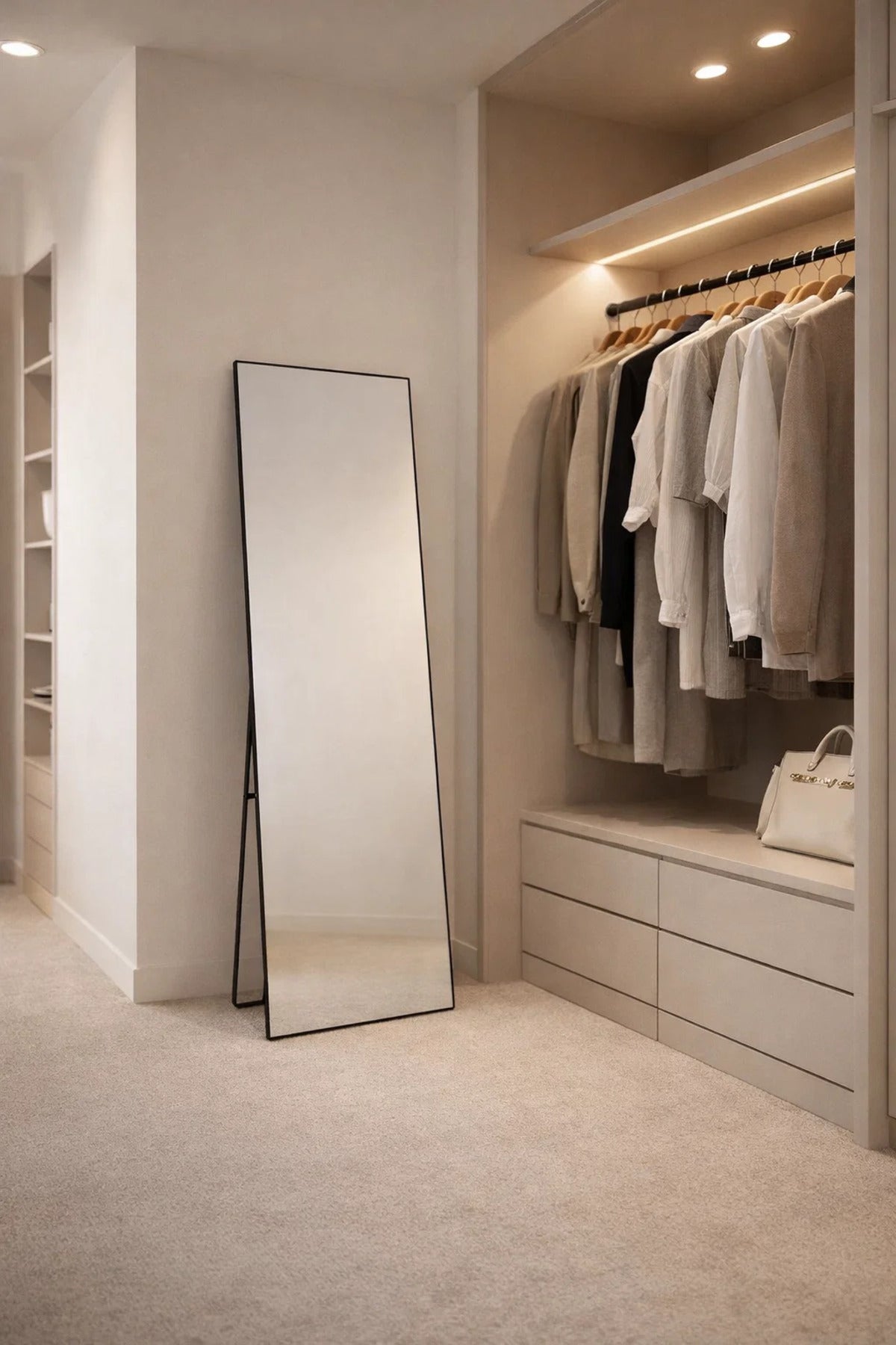 Elegant Black Frame Standing Full Body Mirror 160x50cm Modern Dressing Room Floor Decor Mirror