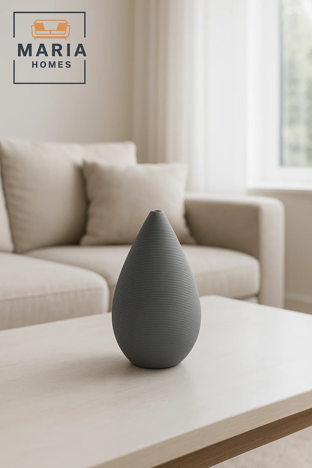 Modern Grey Decorative Vase Ð Teardrop Ceramic Table Vase for Home and Office Decor