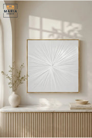 White Sunburst Textured Wall Art with Gold Frame Ð Contemporary Abstract Statement Artwork