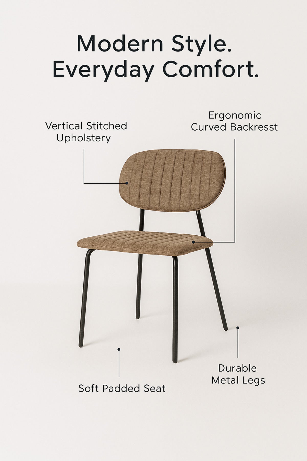 Gray Fabric Dining Chair Ð Modern Minimalist Chair with Black Metal Legs for Dining Room & Office