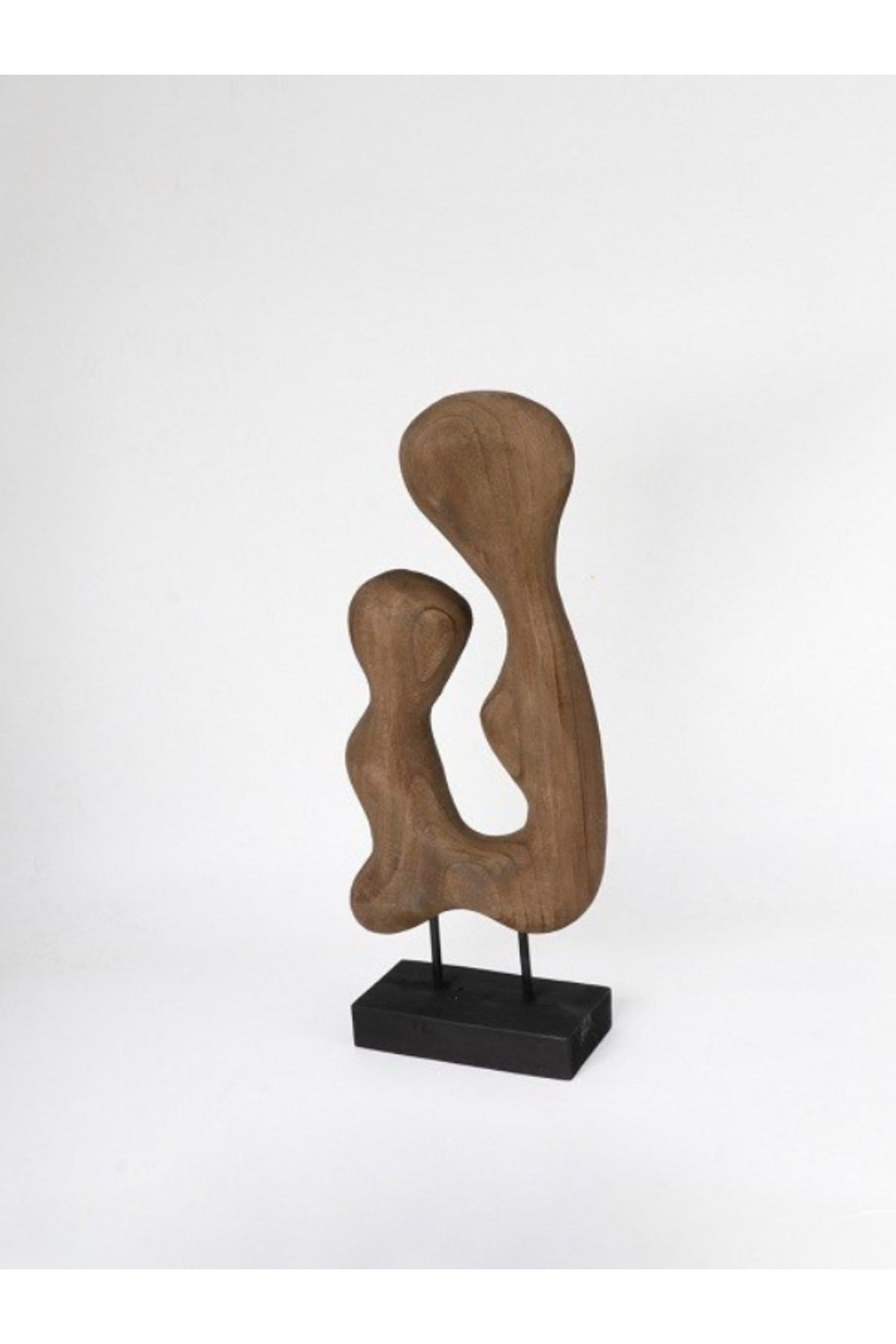Walnut and Black Wooden Abstract Freeform Sculpture on Stand Ð Modern Artistic Accent