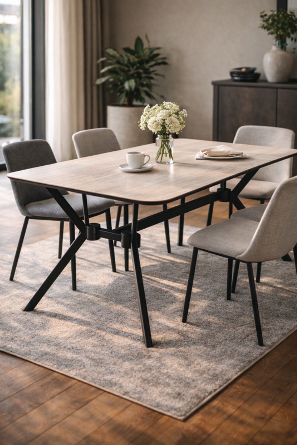 Large Black and Grey Side Table, 150x90x75 CM large black Dinner Table