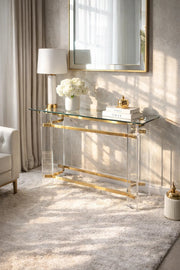 Luxury Acrylic Console Table with Gold Accents and Glass Top 120cm Modern Hallway Furniture