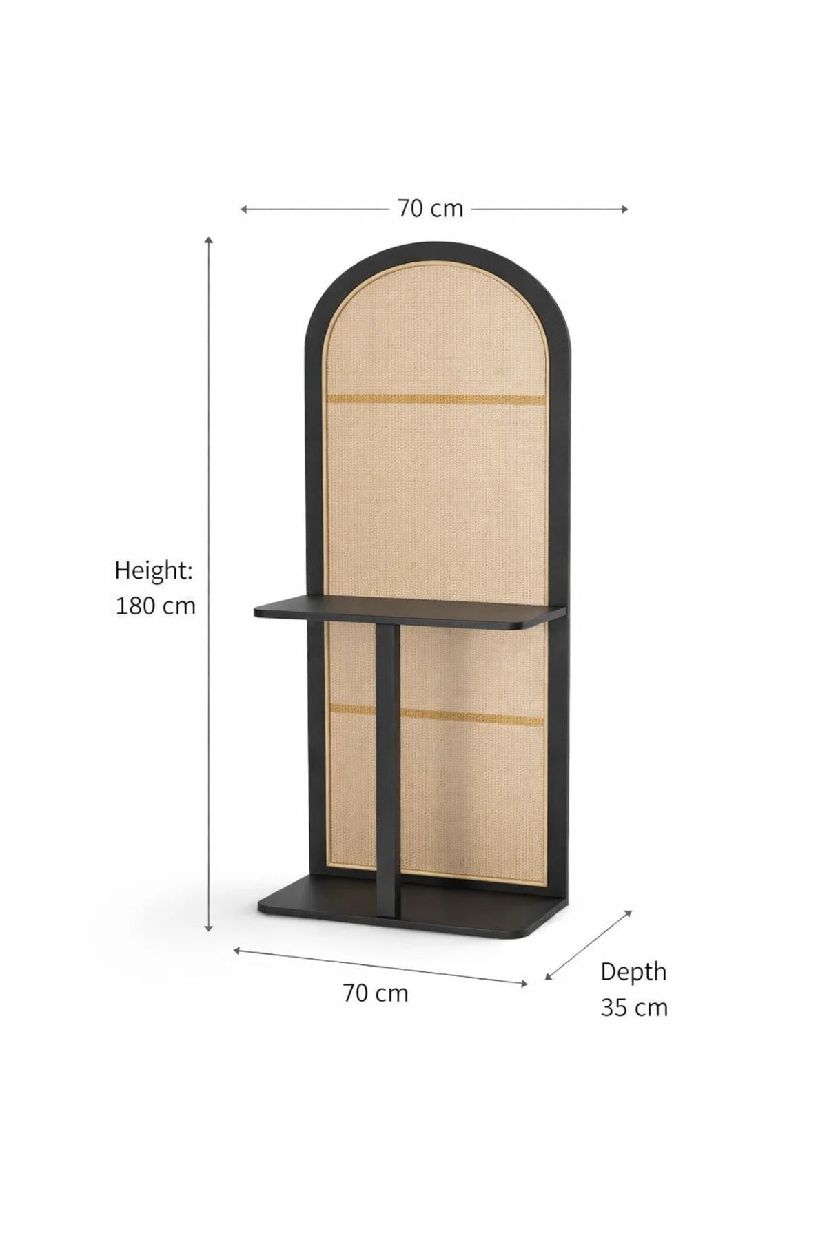 Modern Arched Orginizer Rack with Cane Panel and Black Wood Frame