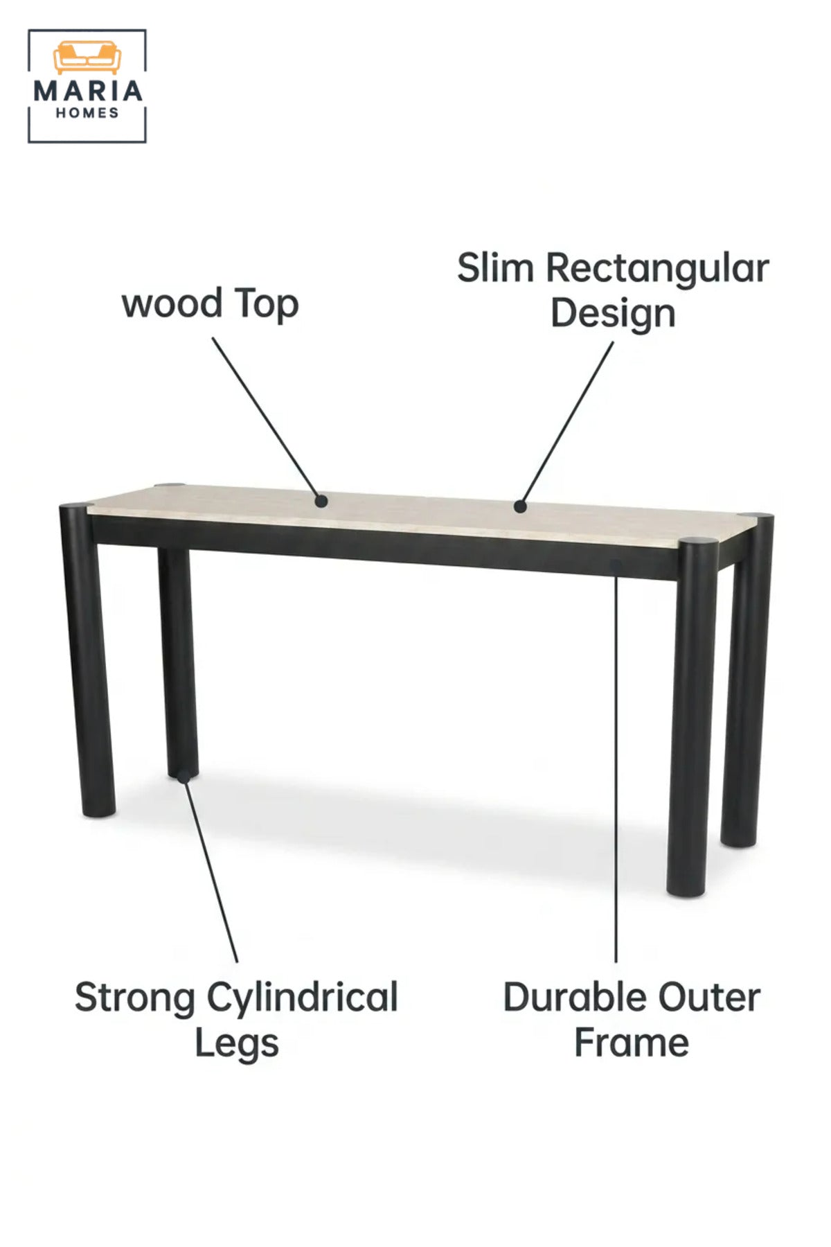 Modern Console Table with Wood Effect Top and Four-Leg Frame, Narrow Entryway Table for Hallway, Living Room, Foyer, Office and Reception Area