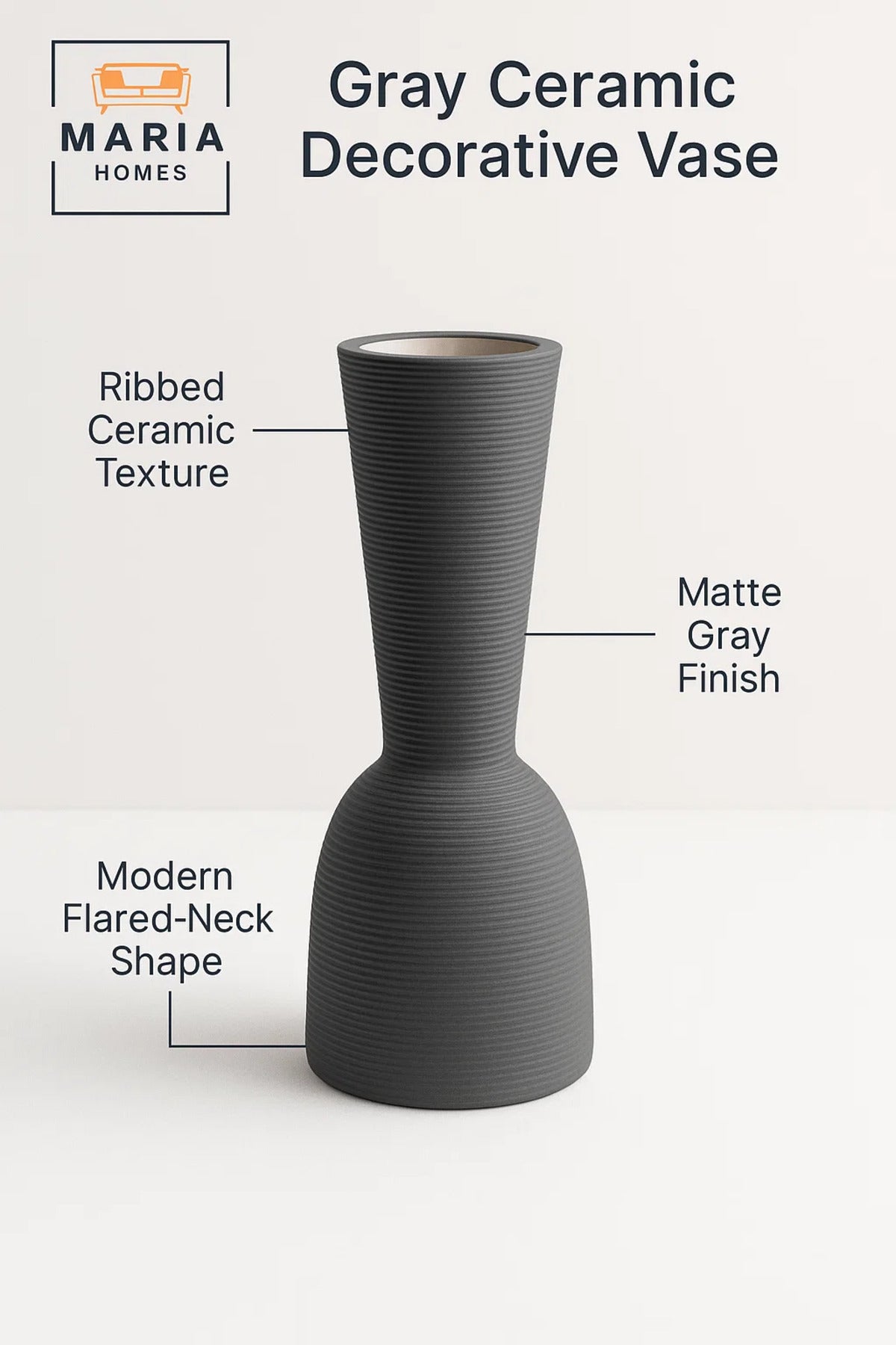 Modern Grey Decorative Vase Ð Sculpted Ceramic Table Vase with Textured Finish