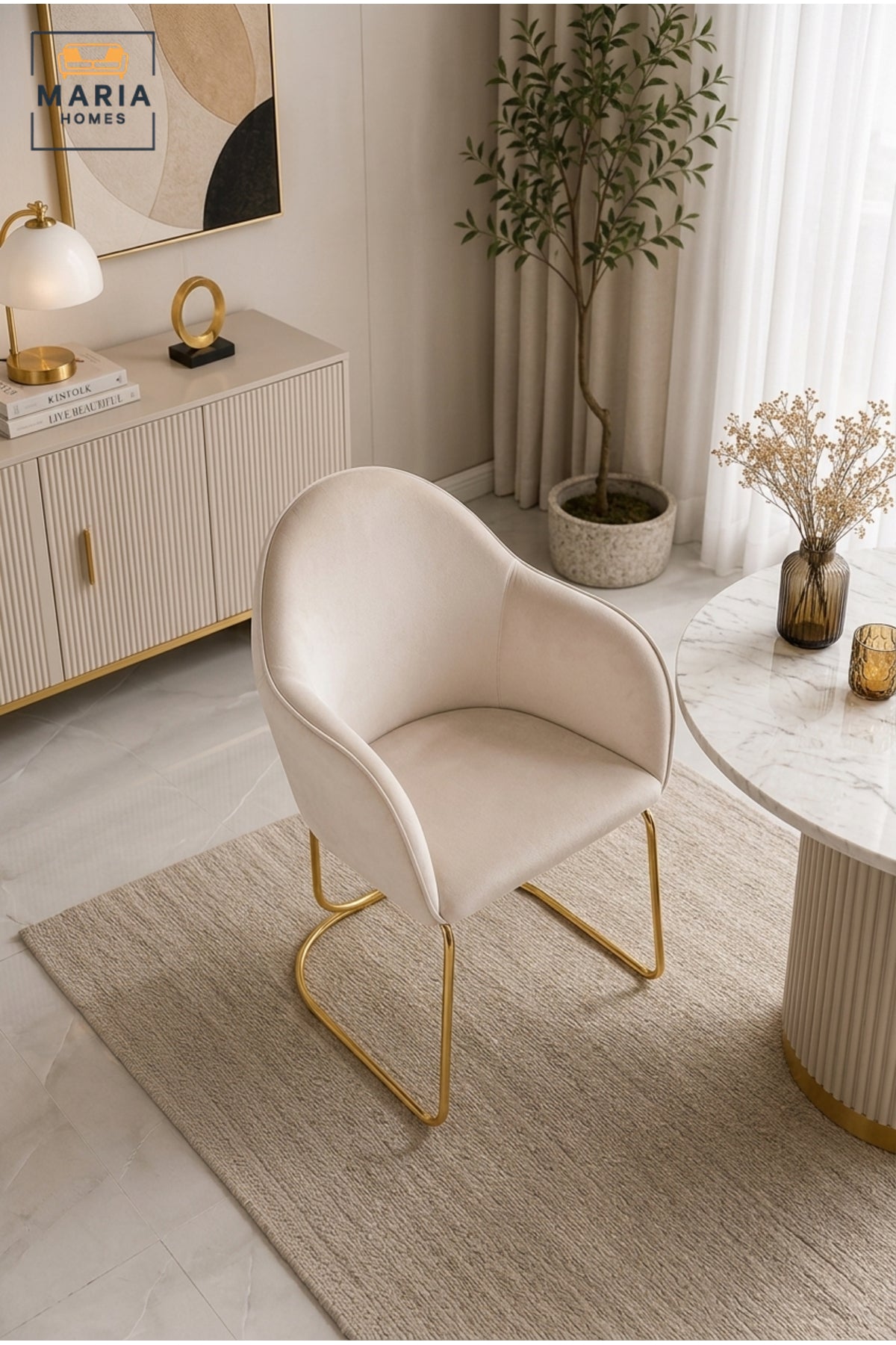 Modern Upholstered Dining Chair with Gold Metal Base √ê Luxury Accent Chair for Dining Room, Living Room & Caf≈Ω