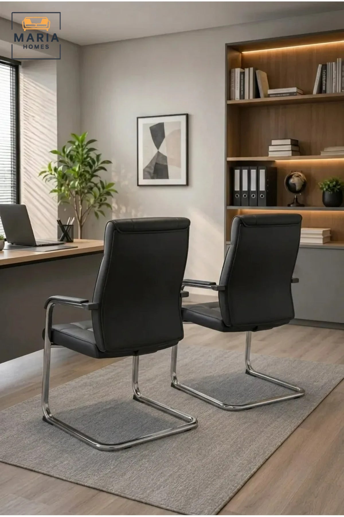 Black High-Back Office Visitor Chair with Padded Armrests, Cushioned Seat and Chrome Cantilever Base for Meeting Room, Reception and Study