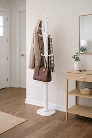 Modern White Metal Coat Rack Stand with Multiple Hooks