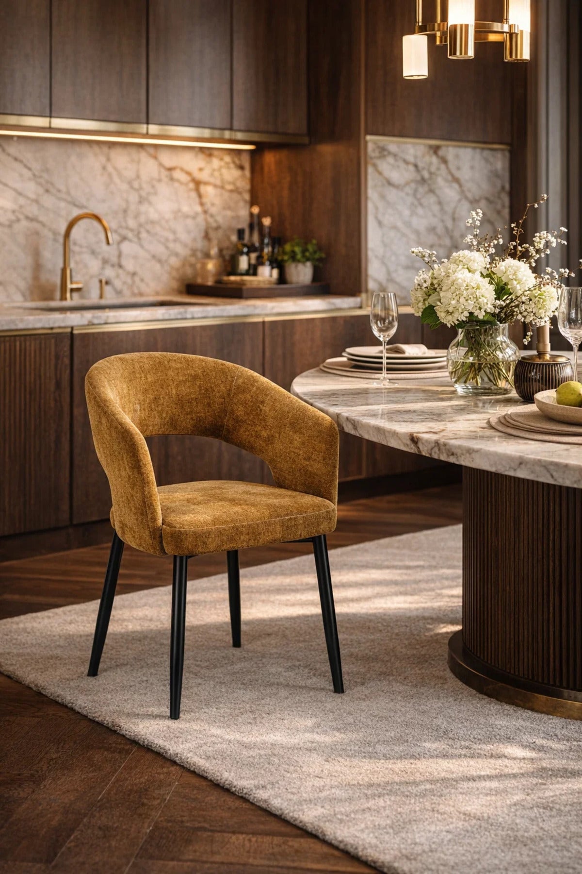 Dark Yellow Fabric Arm Dining Chair 80x44x48cm Modern dark yellow fabric Kitchen