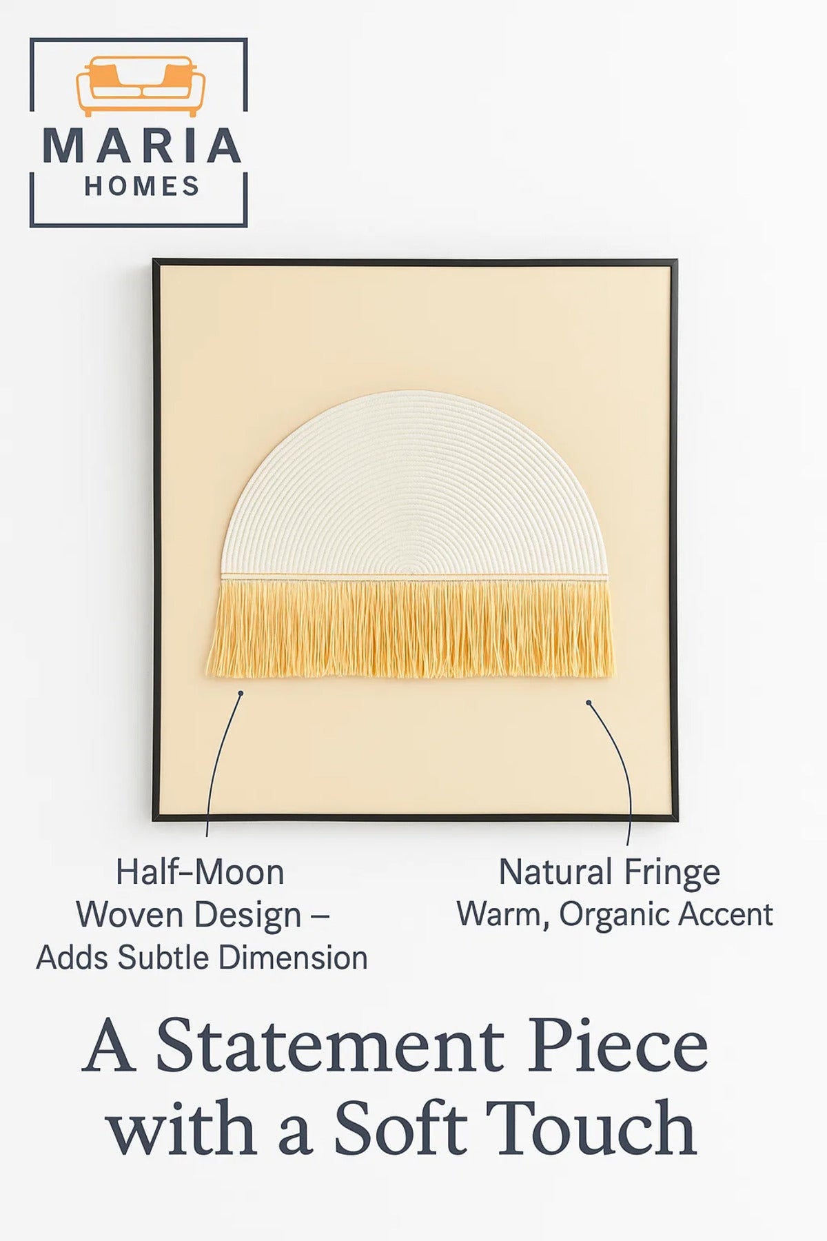 Beige Wall Art with Textured Half Circle and Yellow Fringe Accent-size80*120 CM
