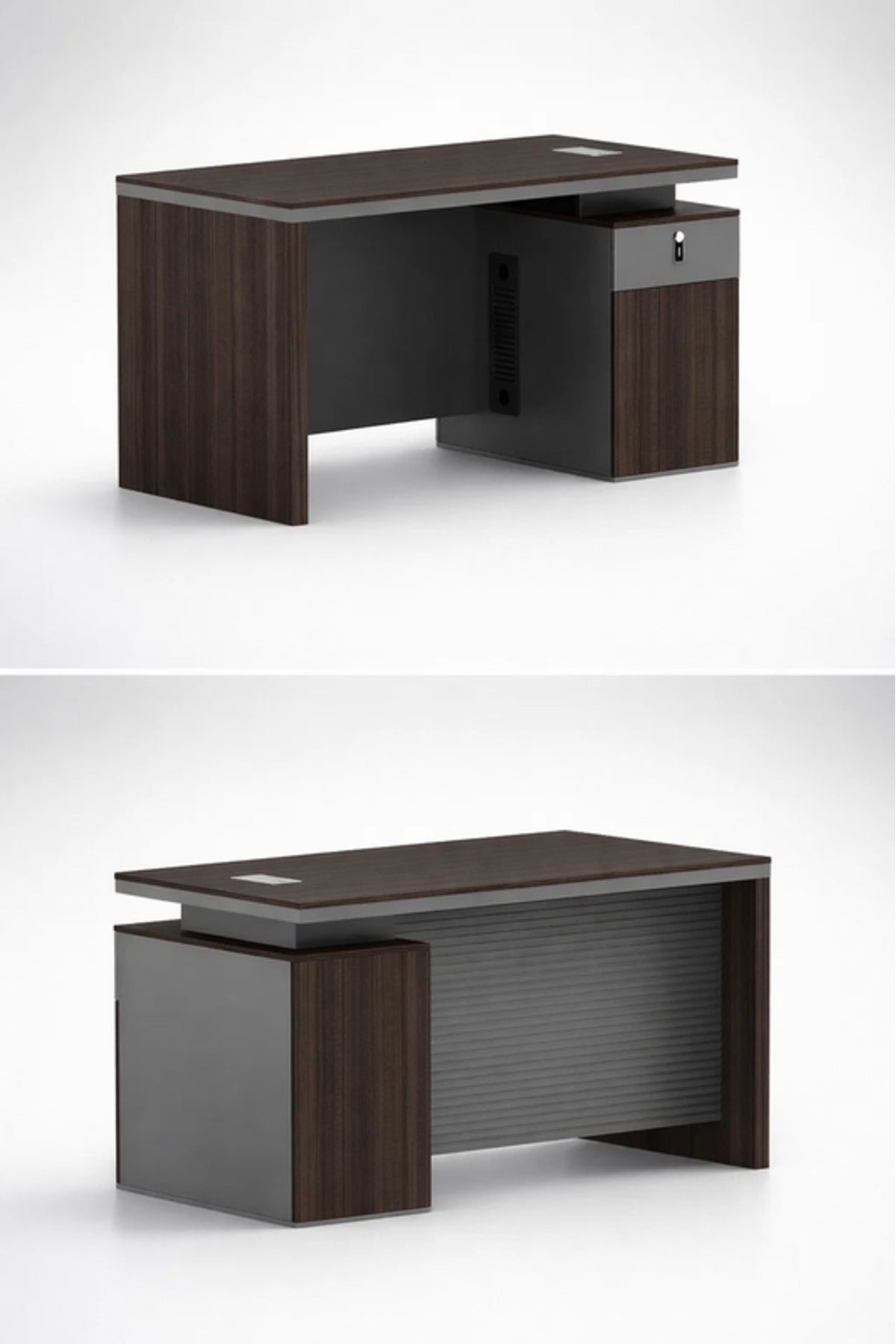 Modern Dark Brown Executive Desk with Lockable Drawer & Cable Panel