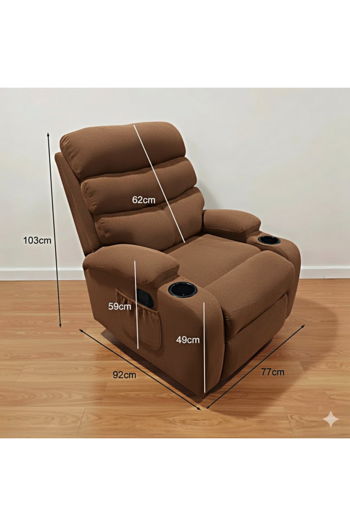 Brown Recliner Chair with Cup Holders Ð Soft Fabric, Swivel & Recline
